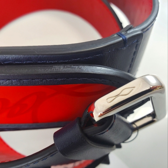 NWT$590 Louboutin Mens Loubi Sneaker Spiked Navy Blue and Red Belt Sz 95cm, 38" - Picture 10 of 10